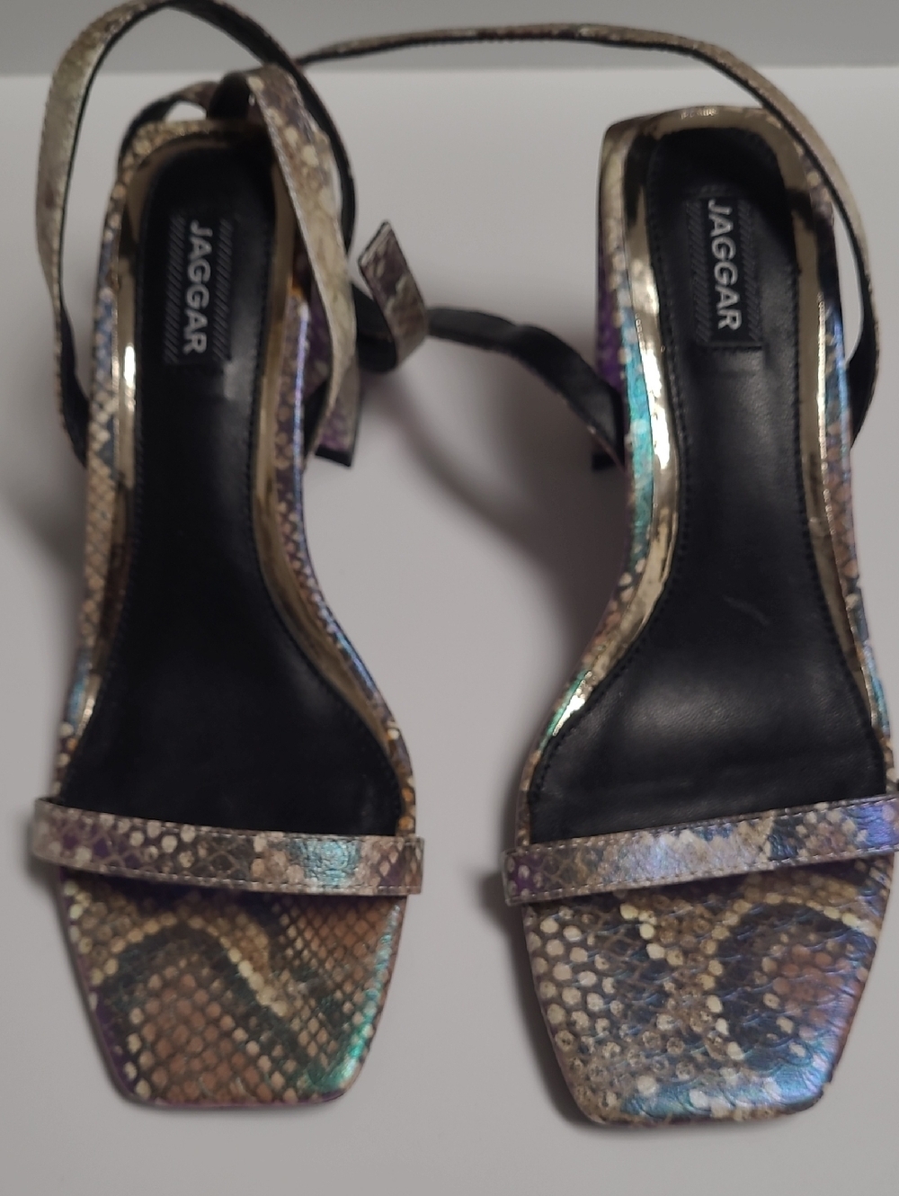 JAGGAR Multicolor Snake-Print Block Heel Sandals with Ankle Strap S-7 (EU-37)